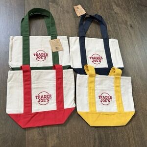 Trader Joe's mini canvas tote bags set of all 4 colors New Christmas limited